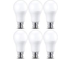 AmazonBasics Bombilla LED B22, 10.5W (equivalente a 75W), Blanco Cálido, no regulable- 6 unidades