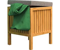 EISL BMBA02-WKBH Taburete de baÃ±o de bambÃº con cesto para la colada, taburete de baÃ±o, taburete de madera, muebles de baÃ±o para sentarse, marrÃ³n claro, 39 x 52 x 39 cm aprox