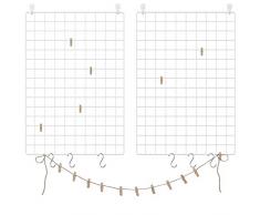 SONGMICS Juego de 2 Paneles de Malla, Pantalla para Foto, 65 x 45 cm, Decoración de Pared Metálica, Múltifuncional, Bricolaje, Exhibición de Arte, Gancho S, Pinzas, Cordón de Cáñamo, Blanco LPP02W
