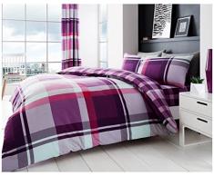 GC GAVENO CAVAILIA Juego de Ropa de Cama Almohada de Cuadros Waverly, Funda de edredón Reversible de fácil Cuidado, Mezcla Poliéster y algodón polialgodón, Morado, Doble, Doublé, 3 Set
