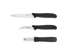 Fiskars Juego de peladores, 3 piezas, cuchillo pelador (hoja de 11 cm), cuchillo para verduras (hoja de 7 cm), pelador (hoja de 7 cm), Essential, acero inoxidable/plástico PP, negro, 1065600