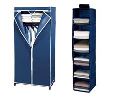 Wenko Armario Air con repisa - Toison respirante, Polipropileno, 75 x 160 x 50 cm, Azul & WENKO Organizador de Ropa Colgante Air - 6 Compartimentos, Polipropileno, 30 x 122 x 30 cm, Azul