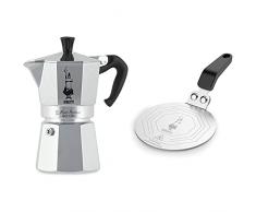 Bialetti Moka Express Cafetera Italiana Espresso, 4 Tazas, Aluminio + DCDESIGN08 Difusores de calor, adaptador para el utilizo de cafeteras y baterÃ­as de cocina sobre placas de inducciÃ³n