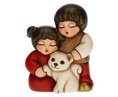 THUN - Figura Belén Pareja de Niños con Gato - Decoraciones Navidad Casa - LÃnea Belén Clásico, Variante Roja - Cerámica - 5,5 x 4 x 6,5 h cm