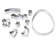 Dexam Set de 1 x 18,5 x 3 cm de 9 moldes para hornear galletas y con forma de huevo de Pascua, color plata
