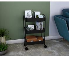 Mabel Home Carrito de Almacenamiento de 3 Niveles con Ruedas y asa, Carrito de Almacenamiento de Metal, Multiusos (Negro)
