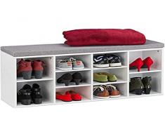 Relaxdays Banco Zapatero Recibidor, EstanterÃa Zapatos 10 Compartimentos, 52,5x104x30 cm, Descalzadora Asiento, Blanco, 80% Tablero de Fibra poliéster 10% Espuma