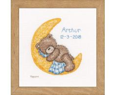 Vervaco – Kit para cojín de Punto de Cruz Kit de Punto de Palomitas Oso Dormir Aida – Kit para Cuadro de Punto de Cruz, Multicolor