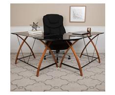 Flash Furniture Muebles Flash Escritorio esquinero de Cristal en Forma de L con Bandeja extraÃble para Teclado, Metal, Negro, 83.25 W x 23.5 D x 29 H