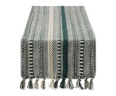 DII Farmhouse - Camino de Mesa Trenzado a Rayas, 15 x 72 Pulgadas (15 x 77 Pulgadas, Flecos incluidos), Verde Oscuro