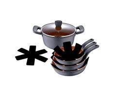 San Ignacio Bronze | Juego de Cocina | Set de 3 Sartenes de 20, 24 y 28cm de Diámetro, 1 Cacerola de 4,5L y 4 Protectores | Fabricadas con Aluminio Fundido | Menaje de Cocina | Todo Tipo de Cocinas
