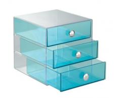 InterDesign Drawers caja almacenaje con 3 cajones | Cajonera plástico para maquillaje y cosméticos | Accesorios para baños | Plástico color azul turquesa