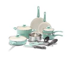 GreenLife Soft Grip Juego de 15 ollas y sartenes de cerÃ¡mica antiadherente para inducciÃ³n, incluye sartÃ©n, cacerola y cazo, sin PFAS, apto para lavavajillas, apto para horno, turquesa