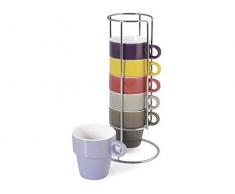 HOME Color Cup TÃ¨ Servicio Tazas TÃ¨ con SostÃ©n Cromado, Sin Plato, Porcelana, Multicolor, 6 Piezas