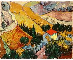Cuadro Paisaje con la casa y el labrador. Impresión digital sobre lienzo. Pintura de Vincent Van Gogh