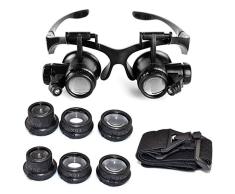 EUROXANTY Gafas de Lupa | Gafas de Lupa para Cabeza Ajustable | Gafas de Ojo de Lupa LED | para Joyero | Reparaciones de Relojes y Otras Piezas | Varios aumentos |
