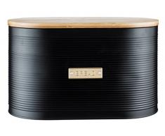 Typhoon Living panera con Tapa de bambú, Acero, Negro, 34 x 19,5 x 20,6 cm