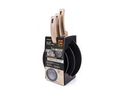 Alluflon Etnea Wood Edition - Juego de 3 sartenes, aluminio, Negro, 20, 24 y 28 cm