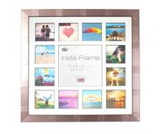 Inov8 16 x 40,64 cm Insta-Frame Marco para Instagram 13/DE Estampado a Cuadros de Fotos con paspartú Blanco y Negro con Borde, 2 Unidades, Plateado