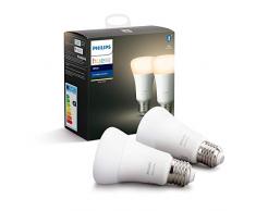 Philips Hue Pack de 2 Bombillas LED Inteligentes E27, con Bluetooth, Luz Blanca Cálida, Posibilidad de Control por Voz