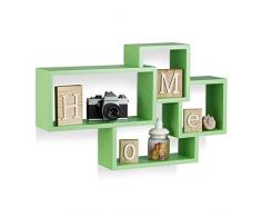 Relaxdays Estantería de Pared Flotante Decorativa, Madera MDF, Verde, 42 x 69 x 12 cm