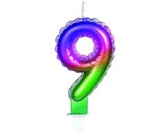 PartyCube Vela numeral 9 (7 cm) con soporte, multicolor, 24159