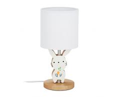 Relaxdays Nachttischlampe Lámpara Infantil de mesilla de Noche, Niños & Niñas, Pantalla de Tela, Conejo, 36x17 cm, Blanco