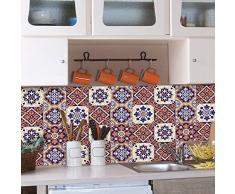 9 Pegatinas de azulejos | Vinilo decorativo autoadhesivo baldosas de cemento â Stickers mosaico alicatado sala de baño y cocina - Adhesivos de pared azulejos â 15 x 15 cm â 9 unidades