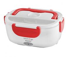 BEPER Lunch & Go Calentador de comida eléctrico portátil, 2 contenedores extraÃbles, plancha calefactora de acero, cubiertos de plástico incluidos, 220 V, Rojo