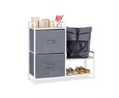 Relaxdays Cajonera Multiusos con 2 Cajones, Metal-Tela, Gris, 76 x 83 x 29 cm