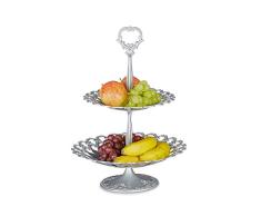 Relaxdays â Frutero de 2 Pisos, Aluminio Fundido, 44 x 31 x 31 cm, decoraciÃ³n de Mesa, Plateado