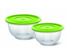 Emsa Superline 514563 Juego De 2 Ensaladeras con Tapa, 2/3.5 L, Plástico/Cristal, Transparente/Verde