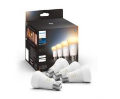Philips Hue - Bombilla LED Inteligente, A60 E27, Luz Blanca de Cálida a FrÃa, 8.5W (EQ. 60W) 800 lúmens, Compatible con Alexa y Google Home - Pack de 4 Bombillas LED Inteligentes