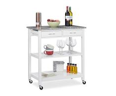 Relaxdays Carrito Cocina de Estilo RÃºstico con Encimera, 2 Repisas y 2 Cajones, DM y Granito, Blanco, 87 x 78 x 48,5 cm