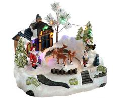 WeRChristmas - Animated Musical Papá Noel casa con rotación de Ciervo Navidad decoración, 28 cm