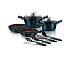 B BERLINGER HAUS BERLINGERHAUS PROFESSIONAL PRECISION BaterÃ­a Cocina InducciÃ³n, sin PFOA, Aluminio, Set 2 Cazuelas 2 Tapas Cristal 2 Sartenes 4 Utensilios, VitrocerÃ¡mica, Azul Marino, AT-6143