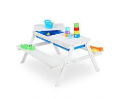Relaxdays Mesa Conjunto de Asientos Infantiles para Exteriores, Banco de Picnic de Madera, baÃ±eras de plÃ¡stico para Barro, 50 x 89 x 85 cm, Color Blanco, 90% 10