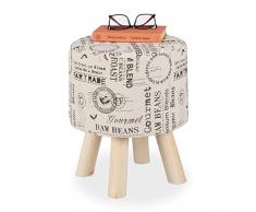 Relaxdays Taburete, Funda de Tela, Patas de Madera, Acolchado, Banqueta Redonda, Salón, Estampado Café, 38x32 cm, Crema, 60% Cartón 30% 10% Espuma