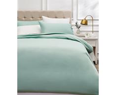 AmazonBasics - Juego de funda nórdica de satén de algodón de 400 hilos - 260 x 220 cm/ 50 x 80 cm x 2, Verde espuma de mar