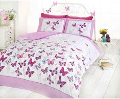 ART Juego de Cama con Funda de EdredÃ³n con DiseÃ±o de Mariposas, Rosa, TamaÃ±o Grande, Polycotton, Matrimonio