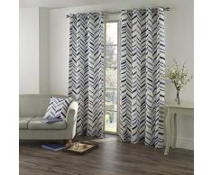 Tonys Textiles - Kato - Cortinas con Ojales - Diseño geométrico a Rayas en Zigzag - Azul/Crema - 117 cm de Ancho x 229 cm de Largo
