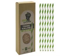 Ãkolution Pajitas desechables de papel FSC, diseÃ±o bicolor verde y blanco, 50 unidades, 19 cm de largo, para barbacoas o cumpleaÃ±os infantiles, papel FSC, embalaje sostenible