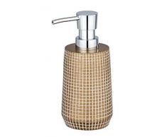 WENKO Dosificador de jabón Ohrid dorado - Dispensador de jabón líquido Capacidad: 0.27 l, Poliresina, 10 x 16.5 x 7 cm, Oro