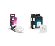 Philips Hue Bombilla Inteligente Vela LED E14, 52 W, con Bluetooth, Luz Blanca y de Colores (Pack de 2) + Puente, Accesorio para bombillas y lámparas inteligentes Hue