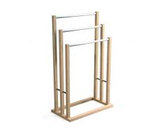 MSV MS549 - Toallero de bambú con 3 barras de acero inoxidable, 48 x 26 x 84 cm, color beige