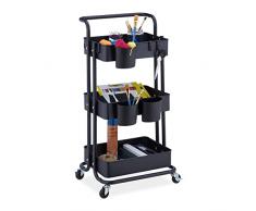 Relaxdays Carrito Auxiliar, 3 Niveles, 2 Frenos, Multiusos para Cocina y Oficina, Camarera 86x38x39 cm, Metal, Negro, 80% Acero 10% plÃ¡stico 10% Fieltro