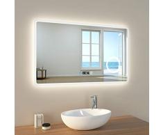 EMKE Espejo de baÃ±o LED, 100 x 60 cm, Espejo de baÃ±o con iluminaciÃ³n, 3 Colores de luz, 3000 â 6400 K, Blanco frÃ­o, Neutro, Blanco cÃ¡lido, Espejo de baÃ±o, Espejo de Pared con Interruptor tÃ¡ctil, IP44