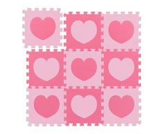 Relaxdays Alfombra Puzle Corazón Niños, 18 Piezas, Colchoneta Bebés, Goma EVA no Nociva, 91,5 x 91,5 cm, Rosado y Fucsia, PE, PEVA, Rosa, Set de 9