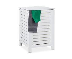 Relaxdays Cesto Ropa Sucia Hecho de Madera de Pino con Tapa, Saco Lavable 86 L, Cubo Colada 65,5 x 45 x 45 cm, Blanco, Material poliéster Algodón, 1 Unidad