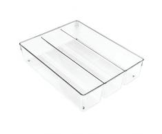 iDesign Cubertero para dividir cajones, organizador de cajones grande de plástico con 3 compartimentos, separador de cajones para cubiertos y utensilios largos, transparente
